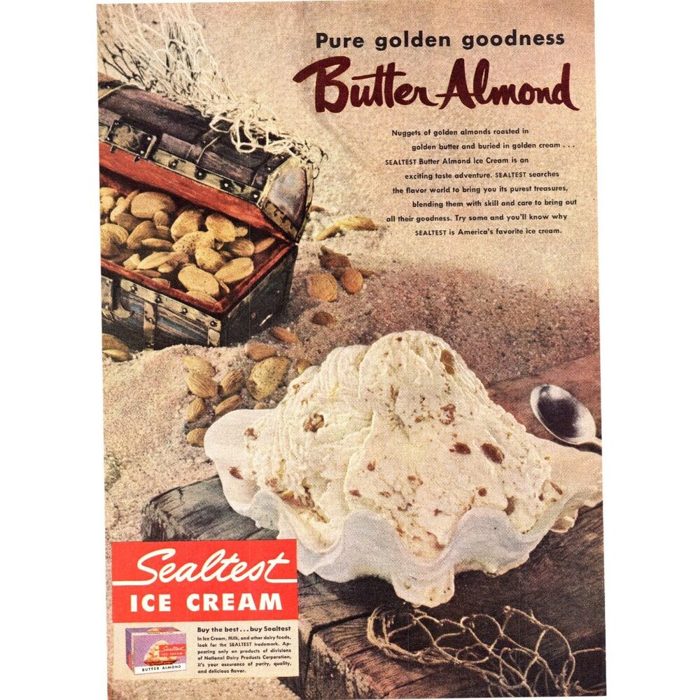 1951 Sealtest Butter Almond Ice Cream Vintage Print Ad Beach Treasure Wall Art